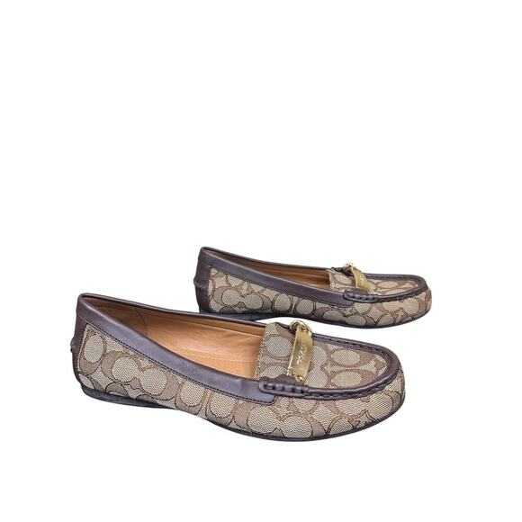 Authentic Brown Tan Coach Logo Women Size 7.5 Loafers Closed Toe Work Flats - Picture 8 of 11